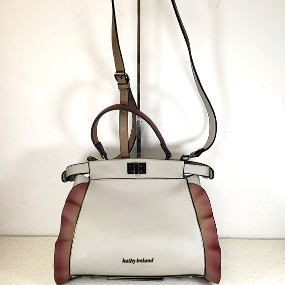 Kathy Ireland Designer Handbag - Gray & Brown Ruffle Crossbody Handbag Purse - Picture 2 of 16